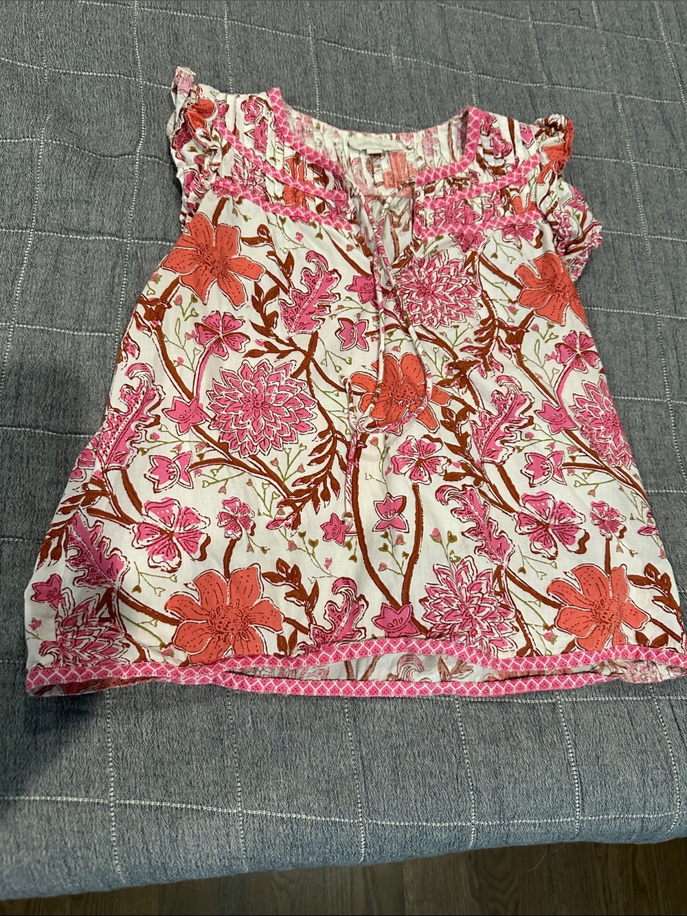Floral Pink & Orange Women’s Peasant Top